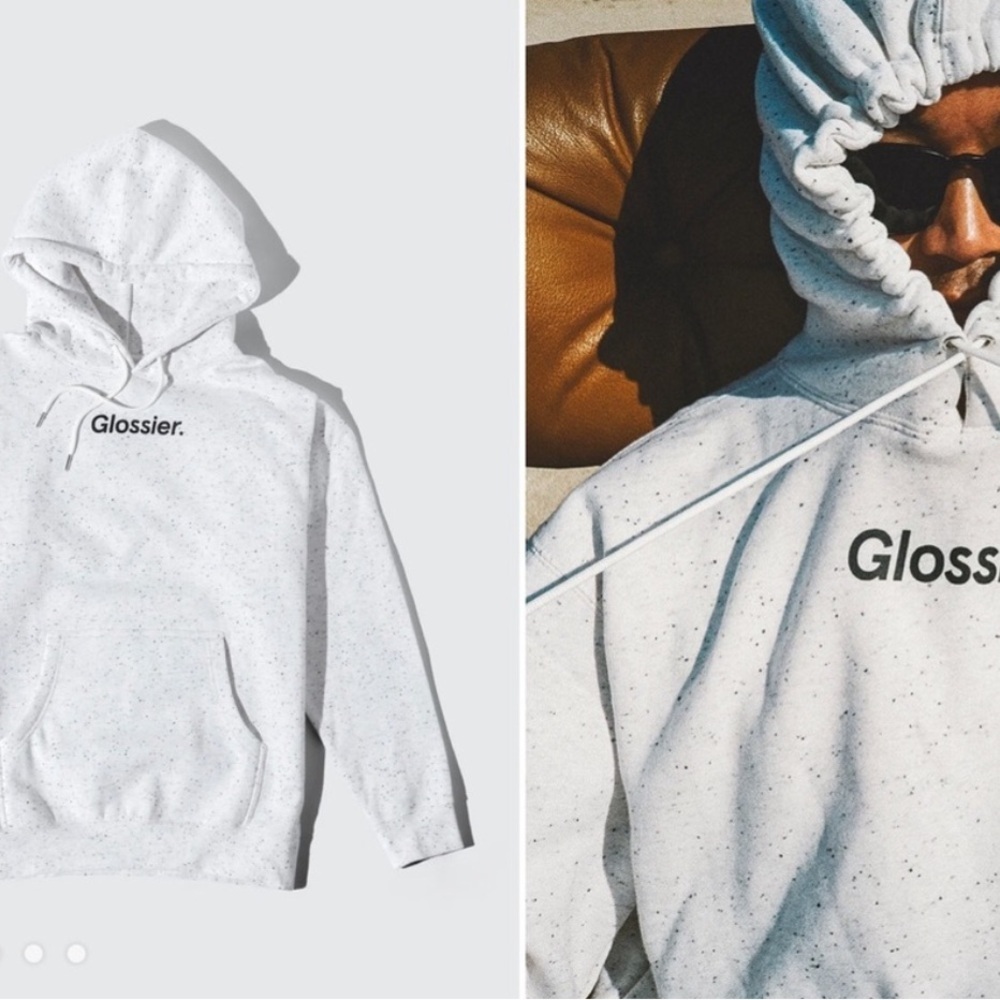 Glossier Terrazzo White speckled Hooded sweatshirt size medium